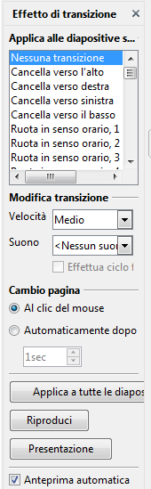 Taglia/Copia/Incolla. Cambio diapositiva e animazioni L'impostazione del cambio diapositiva e di animazioni personalizzate si stabilisce da Menù Per impostare il cambio di diapositiva: 1.