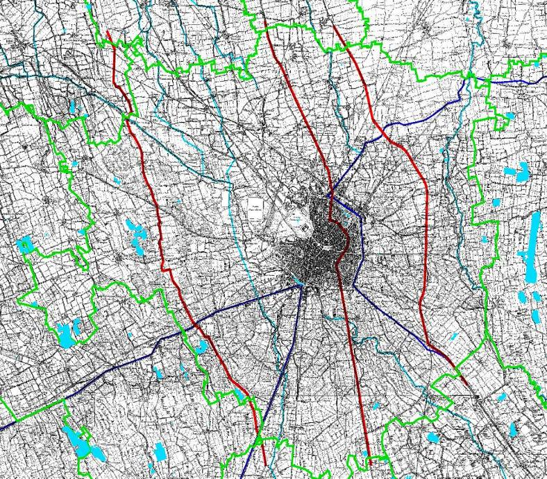 del 1888 (Particolare) con indicate le dorsali assunte convenzionalmente per identificare le quattro sottounità dell UPA di Milano Il territorio del Comune di Milano è