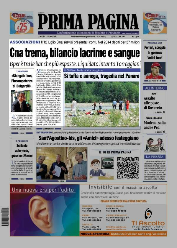 4 luglio 2016 Pagina 1 La Nuova Prima Pagina ASSOCIAZIONI Il 12 luglio Cna servizi presenta i conti.