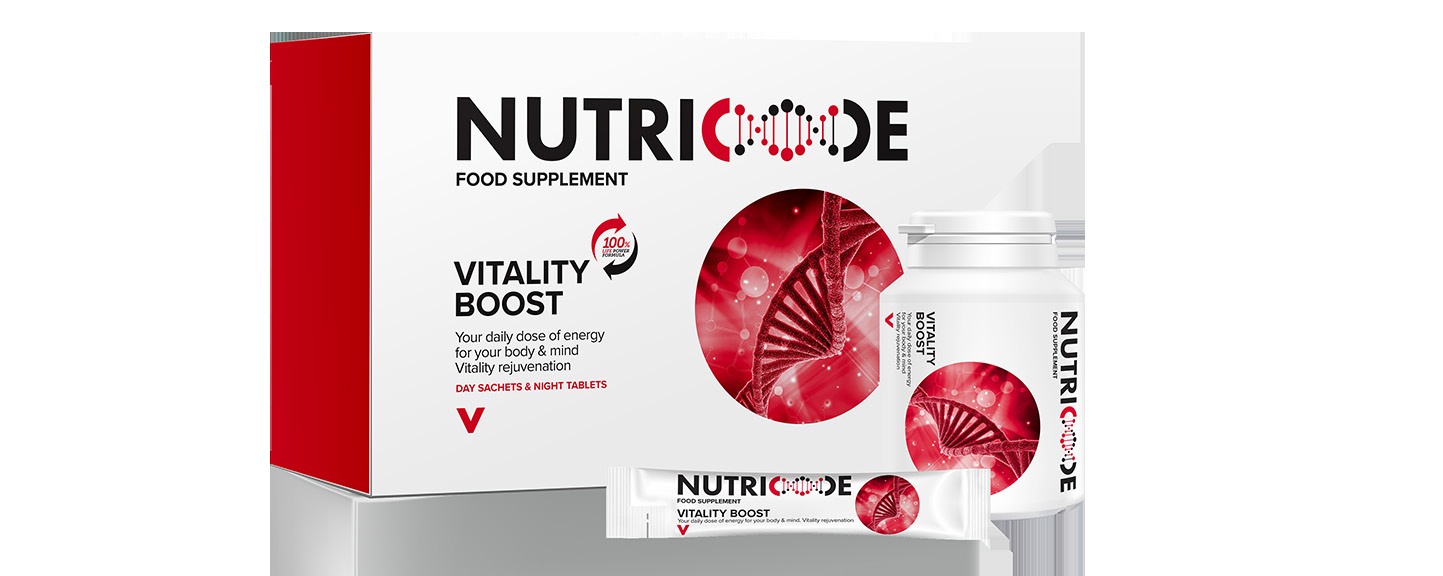 VITALITY BOOST Nutricode Vitality Boost è una porzione quotidiana di energia per il corpo e la mente che aiuta a ripristinare le forze vitali.