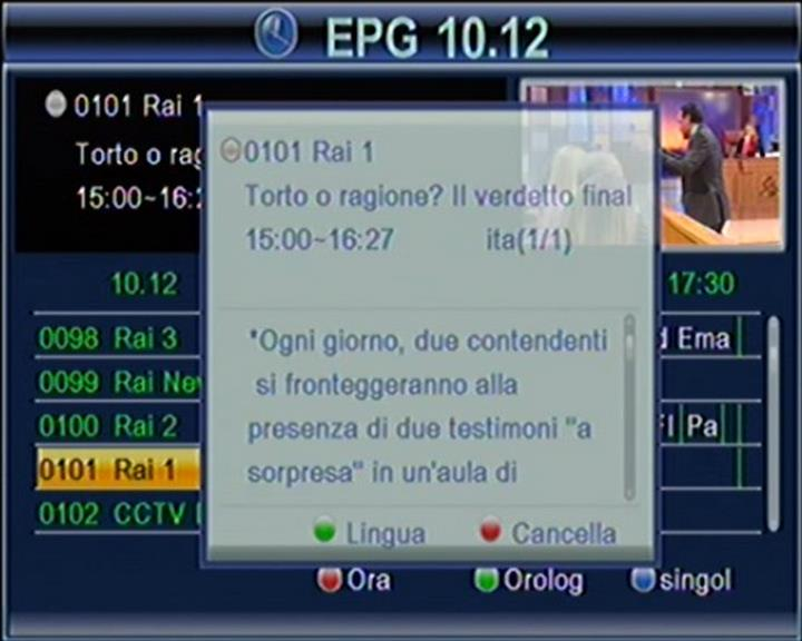 9 EPG 1 La STB contiene la EPG - Guida elettronica ai programmi - che consente di navigare tra i canali e in tutte le diverse opzioni di visualizzazione.