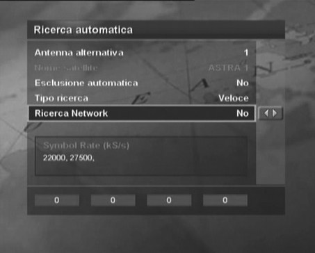 3. Service Search 3.3 Ricerca Automatica Selezionando un satellite dall elenco, è possibile effettuare una ricerca programmi automatica, senza bisogno di impostare ulteriori parametri.