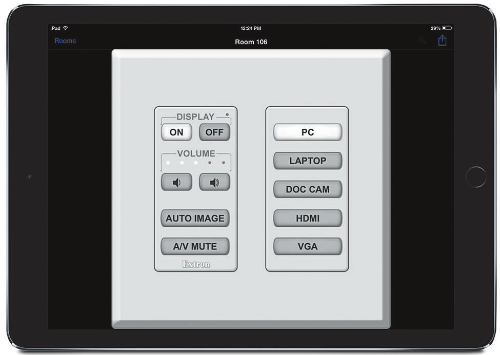 EXTR CTROL App di controllo ipad per TouchLink, MediaLink e Control è un'applicazione intuitiva per sistemi di controllo AV che offre agli utenti completo accesso ai sistemi di controllo di