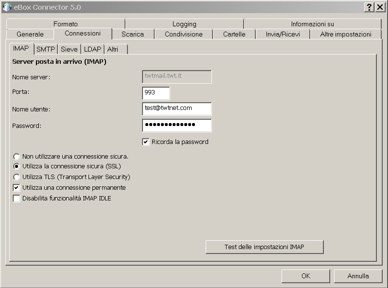 La scheda Connessioni permette di modificare la configurazione in uso per l accesso