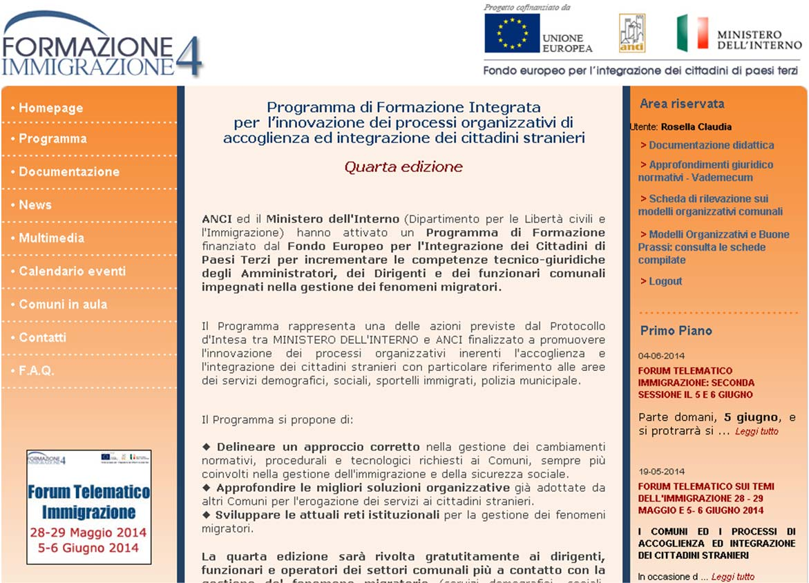 Il sito web del Programma di Formazione www.formazioneimmigrazione.anci.