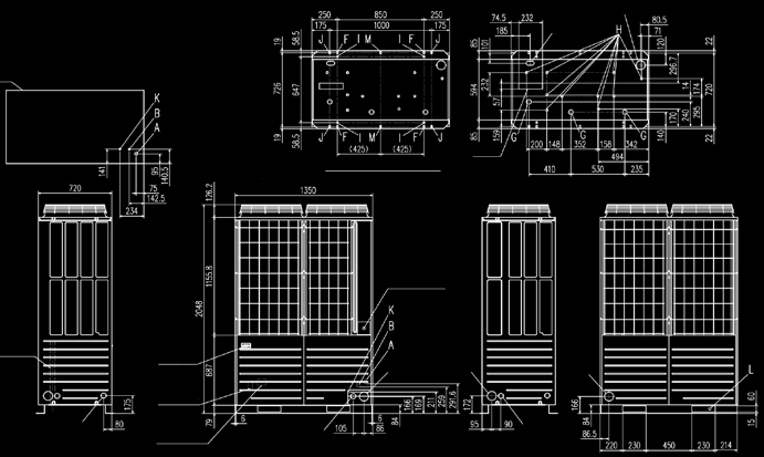 Inverter e 2 compressori 3D Scroll per i modelli 20-K, 22 e 24HP Splittaggio elevato: fino a 1000 m totali e con una distanza massima tra e la più lontana di 160 m Lunghezza totale: 1000 m Unità