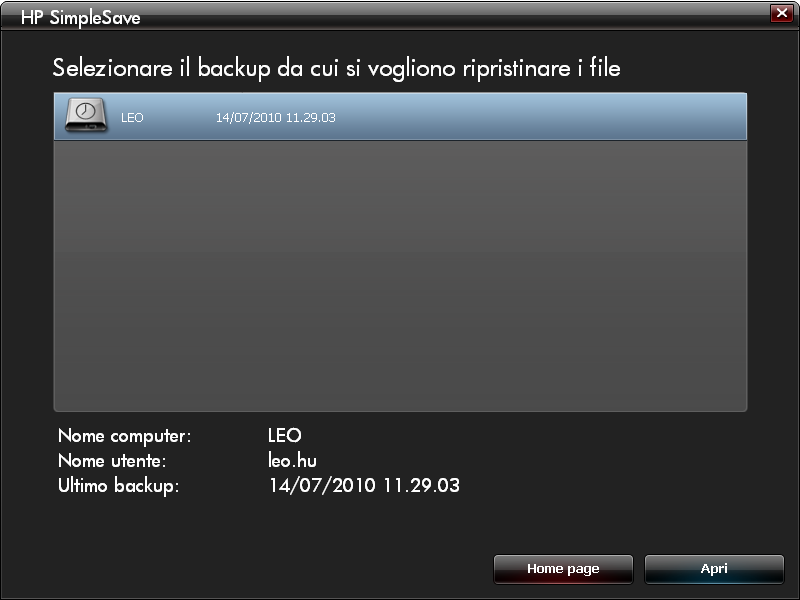 4 Come ripristinare i file Utilizzare HP SimpleSave per ripristinare i file di cui è stato effettuato il backup sull'unità HP SimpleSave.