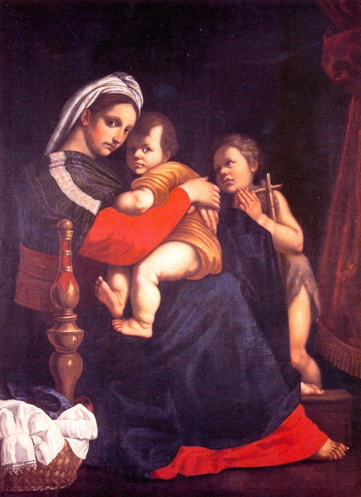 Navata destra, Battistero: Pittore ignoto dell Ottocento, Madonna della seggiola, olio su tela, cm. 190x148.