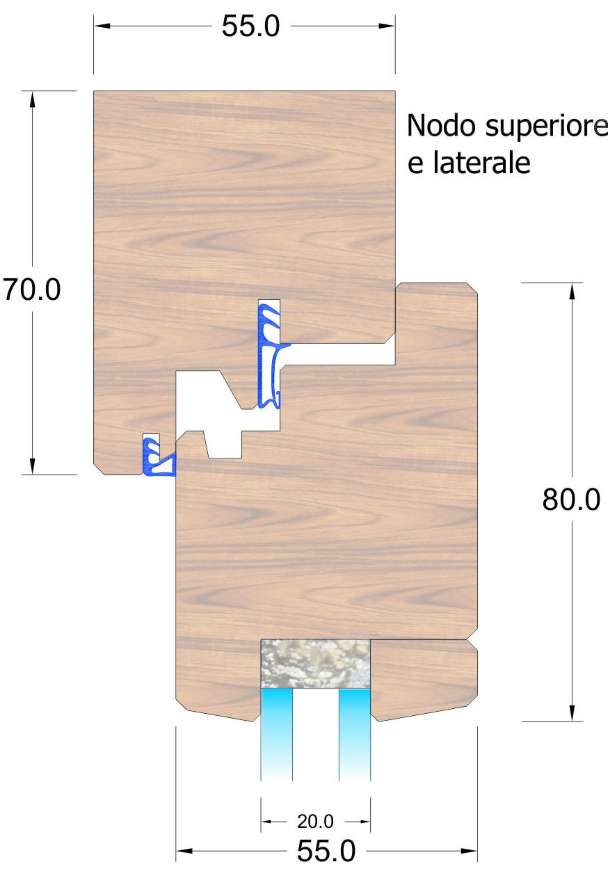 2 guarnizioni: guarnizioni DEVENTER S in elastomero termo-plastico resistente all invecchiamento ed ai raggi UV classe B2 DIN4102. N.1 guarnizione è di tenuta con permeabilità all aria e N.