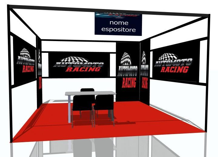 ALLESTIMENTI - STAND Esempi di spazi pre-allestiti * (gli esempi sotto riportati sono riproduzioni degli standard proposti dalla fiera) Render Spazio Paddock 16 mq Allestimento base incluso nel