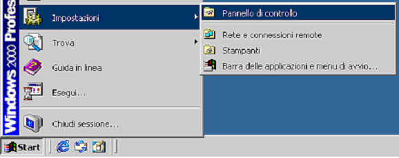 selezionare Impostazioni e quindi su Pannello di controllo nel menu che viene mostrato; Figura 3 Menu Windows 2000