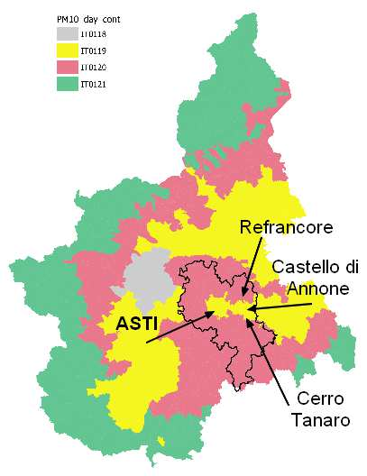 MONTAGNA IT0121 Le stazioni di riferimento presenti in Provincia di Asti sono state quindi ricollocate nelle nuove zone secondo la tabella seguente: ZONA ATTUALE ZONA FUTURA NOME STAZIONE INDIRIZZO