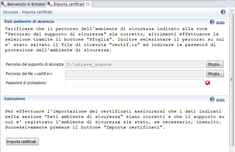 PAG. 70 DI 130 Più in dettaglio per eseguire l importazione dei certificati è necessario effettuare i seguenti passi: accedere al sito web del servizio telematico tramite l inserimento delle apposite