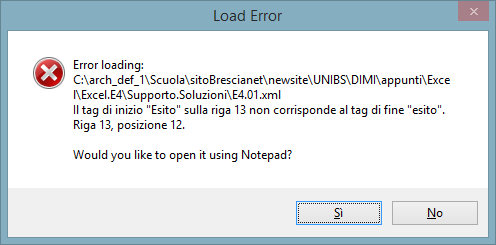 Dipartimento di Scienze Cliniche e Sperimentali Corso di studi: Medicina e Chirurgia 43 In alternativa, per rilevare gli errori, posso utilizzare un editor XML come XML Notepad.