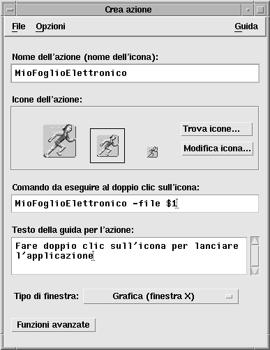 Figura 6 6 La finestra di Crea azione Per ottenere le istruzioni in linea sull uso della finestra: 1. Scegliere Attività dal menu Guida della finestra di Crea azione. 2.