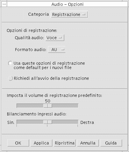 2. Scegliere Voce, CD o DAT dal menu Qualità audio. La qualità Voce, che è l impostazione predefinita, è quella di minore qualità: campionamento a 8000 Hz, codifica u-law.