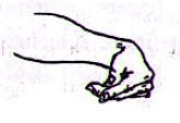 l'indice disteso e prominente ed il medio piegato ad arco e proteso verso l'esterno Forma della mano in cui le 5 dita serrano