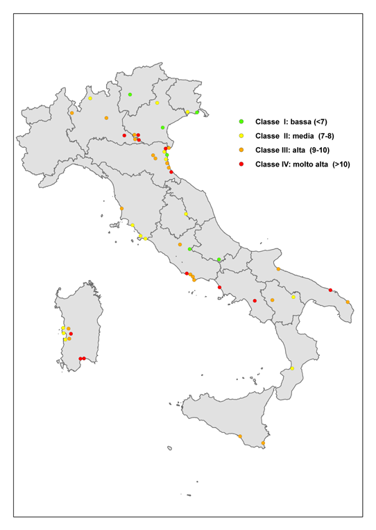 n. 30 25 20 15 10 5 0 molto bassa bassa media alta molto alta Indici di pressione Urbanizzazione Attività agricola Infrastrutturazione Fonte: Elaborazione ISPRA su dati del Ministero dell'ambiente e