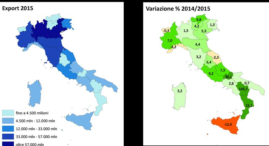 EXPORT Emilia Romagna Nel quarto trimestre del 2015 l export dell Emilia-Romagna è cresciuto del 6,1% rispetto allo stesso periodo del 2014, l incremento più consistente tra tutti e quattro i