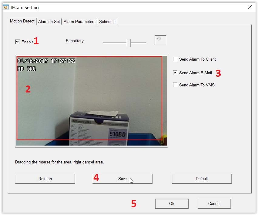 Andare ora nella schermata Alarm Parameters, mettere il segno di spunta su Alarm Enable,