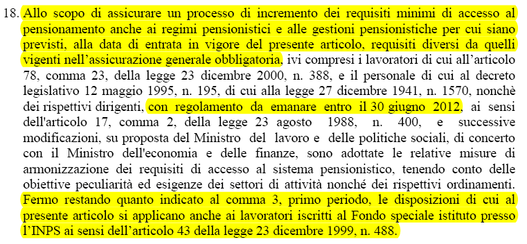 Ricostruzione percorso su Armonizzazione pensioni