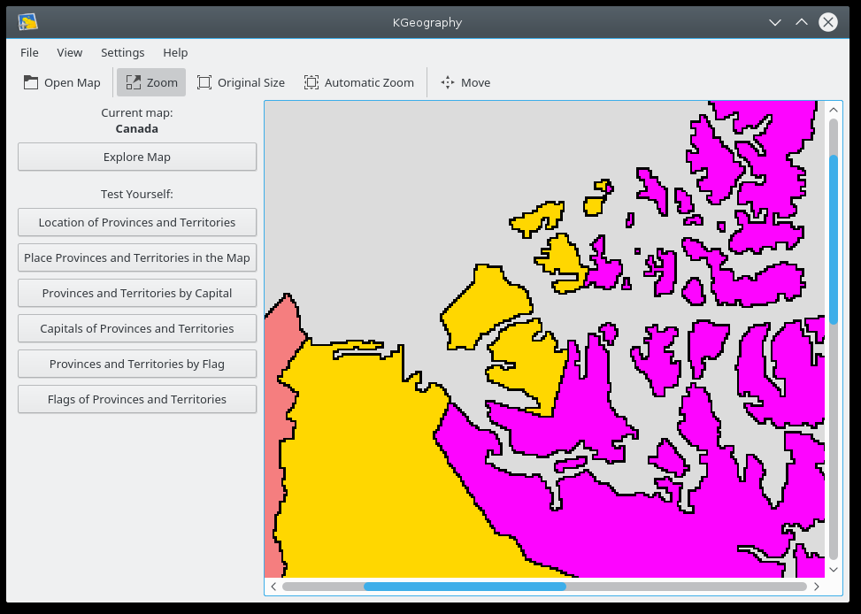 Puoi premere Ingrandimento e disegnare un rettangolo per ingrandire una parte della mappa.