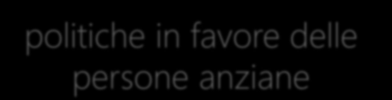 politiche in favore delle persone anziane Le politiche in favore delle persone anziane sono perseguite attraverso interventi e servizi riguardanti: - la socializzazione, l assistenza domiciliare e le