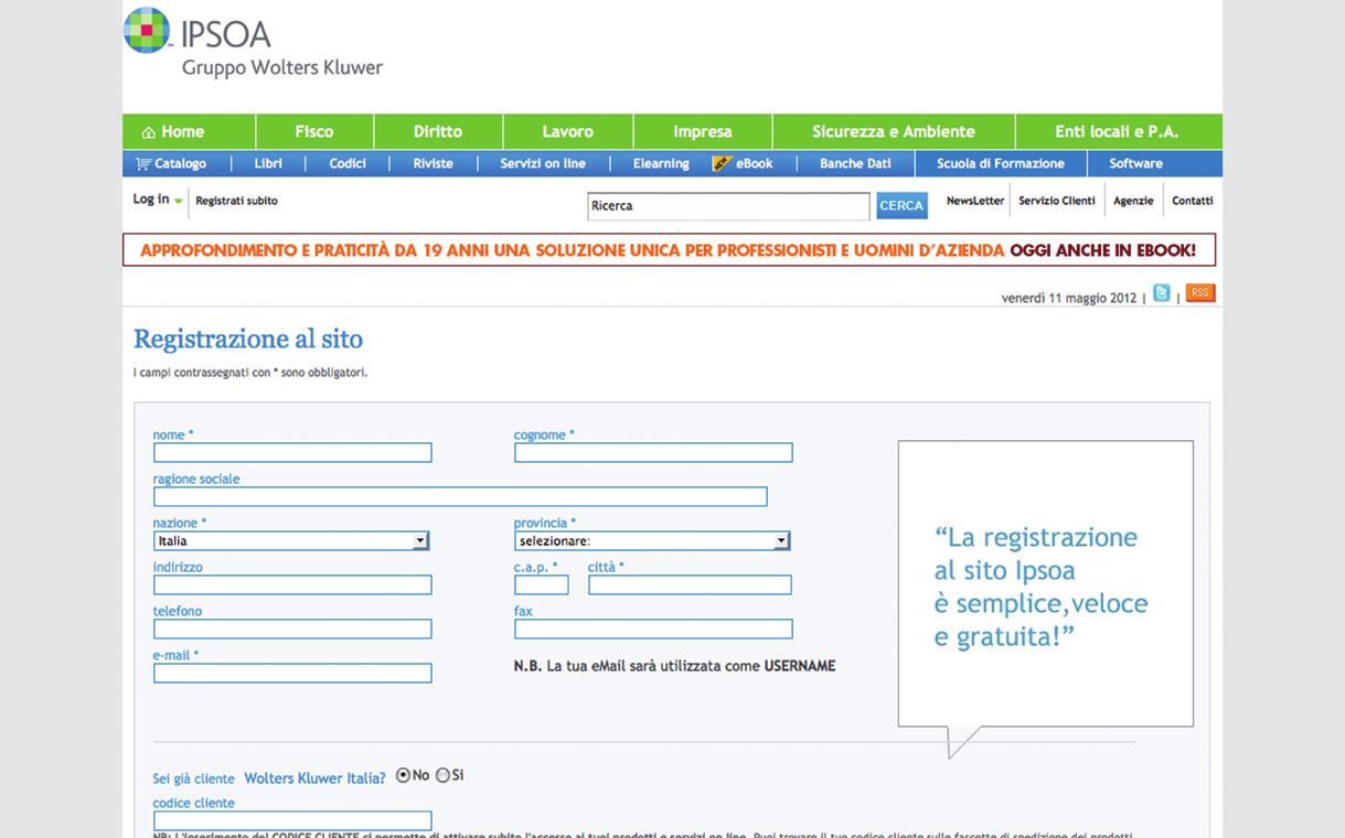 Come acceder la registrazione La registrazione nel sito Ipsoa www.ipsoa.