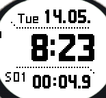 Selezioni rapide La terza riga visualizza alternativamente lo stopwatch, i secondi o il doppio fuso. Per passare da una visualizzazione a quella successiva premere brevemente Stop/Cancel.