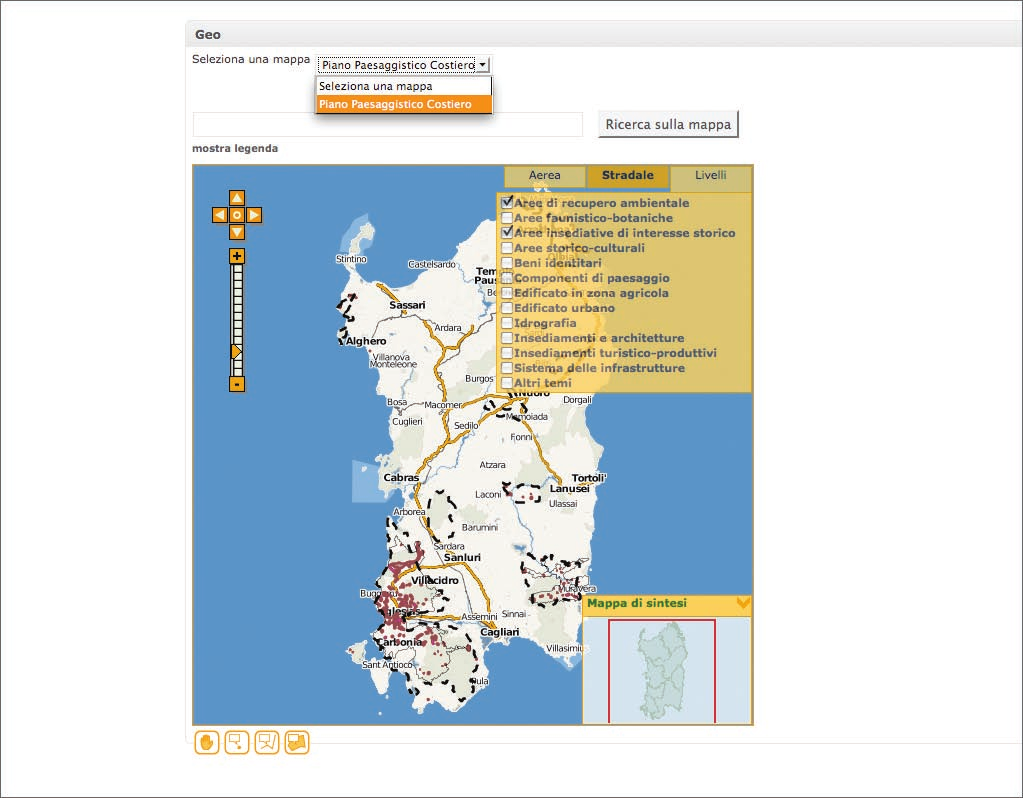 REGIONE AUTONOMA DELLA SARDEGNA Geo, mappa dell articolo: se si vuole inserire la mappa all interno dell articolo bisogna selezionarla dall apposito combobox.