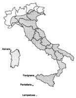 In Italia è presente in tutta la peninsola, ad eccezione di alcuni settori alto montani per cause ecologiche, in Sicilia, Sardegna, Asinara, Egadi, Pantelleria e Lampedusa.