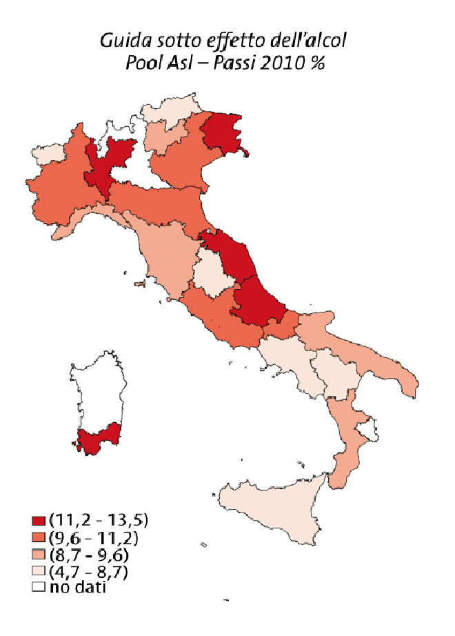 Alcol e guida: i dati PASSI 2010 Guida sotto l effetto dell alcol A Firenze, nel periodo 2007-2010, tra i bevitori di 18-69 anni che hanno guidato l auto/moto negli ultimi 12 mesi, il 12,4% dichiara