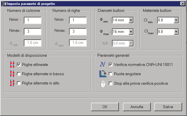 Righe equispaziate Permette di equispaziare in modo automatico le righe di bulloni inserite. Comando non attivo nell attuale versione.