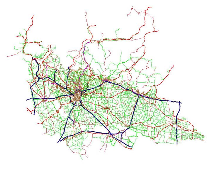 Il modello di offerta Il modello di simulazione regionale Il modello di offerta è costruito su un grafo digitalizzato sulla CTR regionale e comprende la rete autostradale, statale, provinciale e una