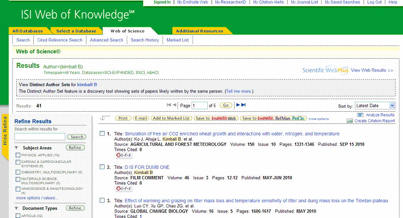 6. Il Citation Report offre tutta una serie di informazioni: il numero degli articoli di un autore nell eventuale periodo di pubblicazione scelto; il numero totale di citazioni (Citation Index) con