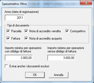 Anno: indicare l anno per il quale si sta per effettuare la comunicazione. Tipi di documento: sono i tipi di documento che verranno raggruppati per essere trasmessi.