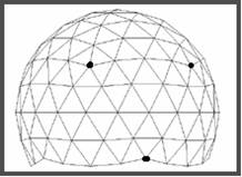 Figure 1: Tre vertici di grado 5 adiacenti cupola geodetica, servono altri due parametri, che chiameremo (b, c) e che usualmente vengono posti come pedici nella notazione di Schlafli dell icosaedro: