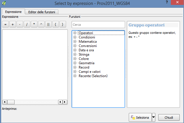 Selezione mediante espressione Strumenti semplici Possibilità Creazione di un espressione