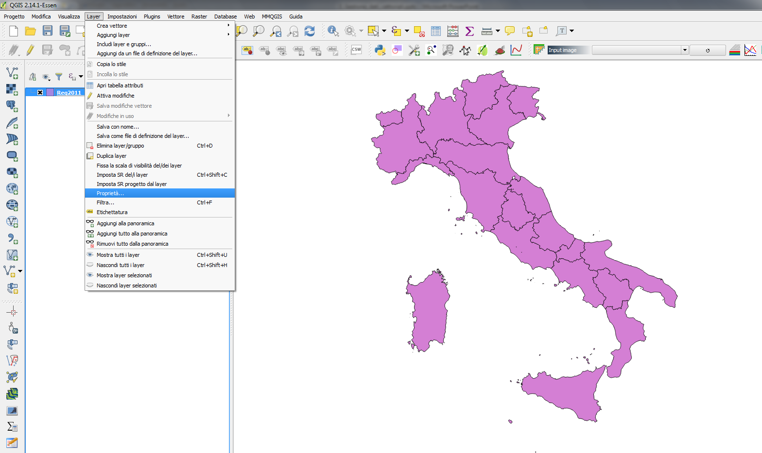 Visualizzare le proprietà dei layer vettoriali