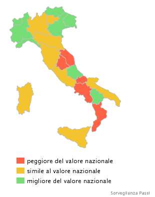 Percezione del rispetto del divieto di fumo nei luoghi di lavoro per area geografica Prevalenze per regione di residenza Pool di ASL 2012-15 Nelle ASL partecipanti al sistema PASSI a livello