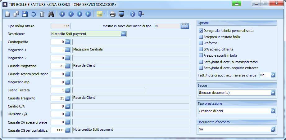 N.B.: I nuovi tipi bolle/ft sono già presenti sul database Standard CNA.