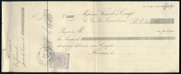 5934 Assegno in bianco della Banca French e Co P.zza Trinità Firenze - Completo di matrice e marca da bollo da 10 c.