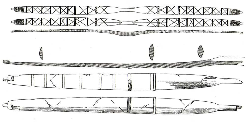 Meare Heath (GB) Flettente di un arco di tasso lungo 99,6 cm. L arco intero doveva essere lungo circa 192 cm. Presenta alcuni rinforzi in strisce di cuoio.