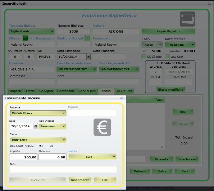 Al momento di effettuare un incasso l operatore, a partire da una pratica o da un biglietto,