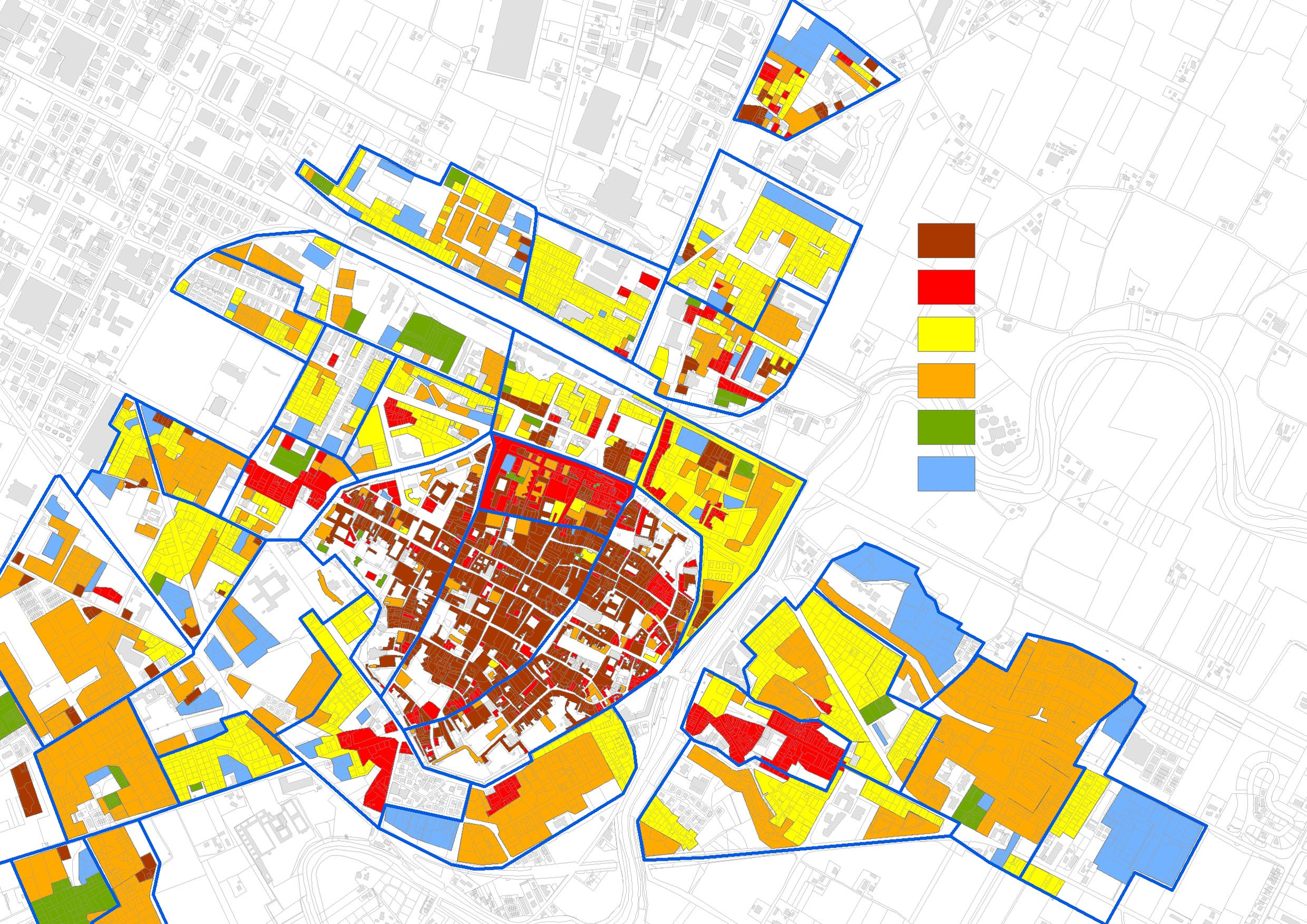 Perimetrazione comparti a vulnerabilità omogenea nel territorio urbano Palazzi e schiere storici (mur) Edificato in