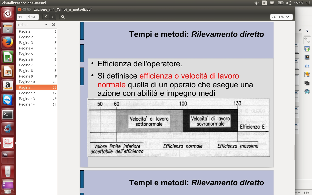 Rilevamento diretto L'analista rileva i tempi delle varie fasi con il cronometro, ma per poter arrivare a una valutazione oggettiva, deve valutare anche l'efficienza cioè