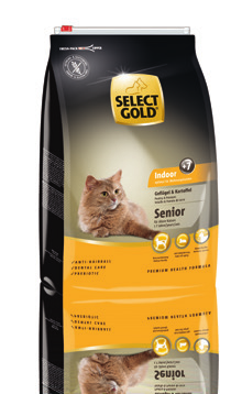 Indoor SELECT GOLD Indoor per gatti domestici e gatti da appartamento più anziani SELECT GOLD Indoor Pollame & Patate ha una formula speciale che lo rende perfetto per i gatti adulti a partire dal 13