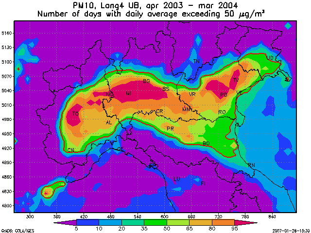 Figura 2 - Numeri di superamenti della soglia di 50 µg/m 3