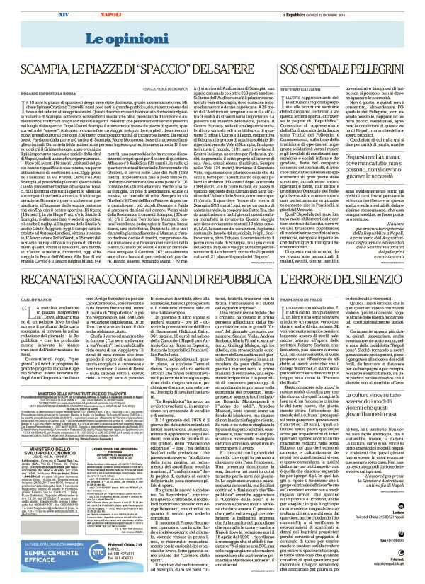Pagina 14 La Repubblica (ed. Napoli) RECANATESI RACCONTA GLI ANNI DI REPUBBLICA "LA mattina andavamo in piazza Indipendenza".