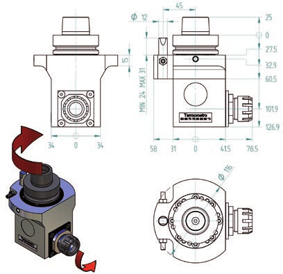 Fresatura Milling H630212700 fresatura orizzontale ad un uscita pinza ER25; attacco HSK F63 horizontal milling; 1 ER25 collet spindle; HSK F63 coupling Velocità di rotazione elettromandrino /